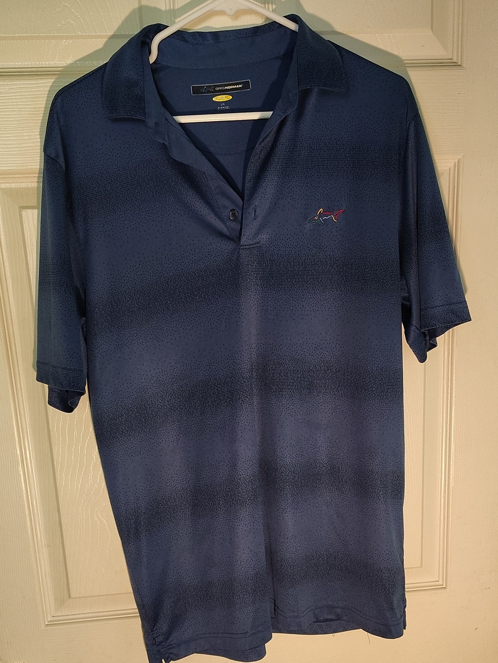 Greg Norman Collection Men's Navy Short-Sleeve Polo with Shark Logo